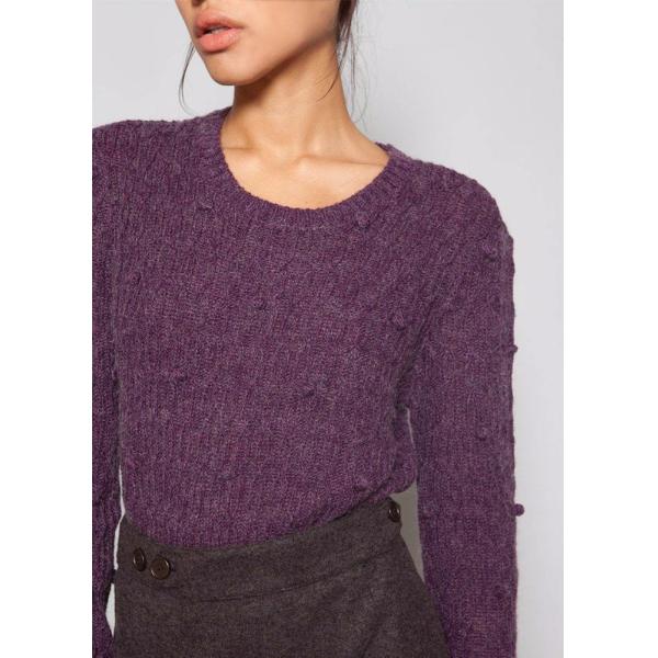 Grey / Berry Women'S Cable Knit Pullover Sweaters With Bubble Sweater Water Soluble