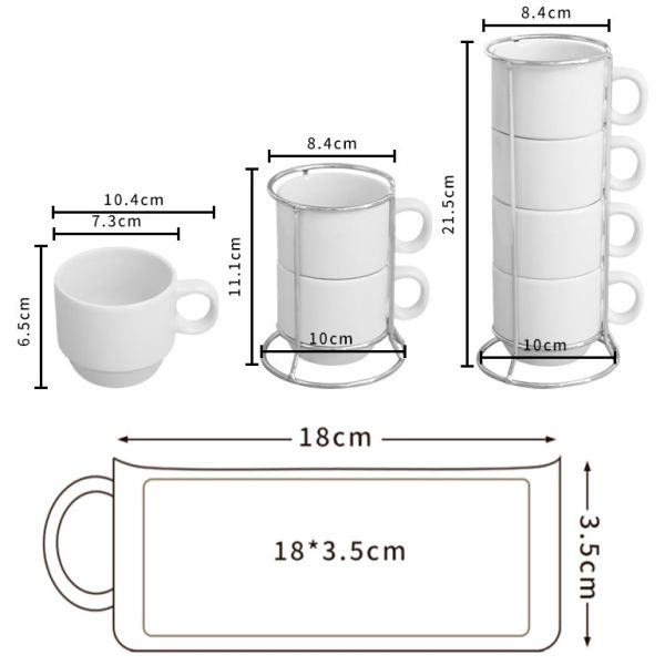 Sublimation Blank Stackable Mug Set Cute Heat Transfer Coffee Mugs Custom Set Of 4 Mug With Metal Rack