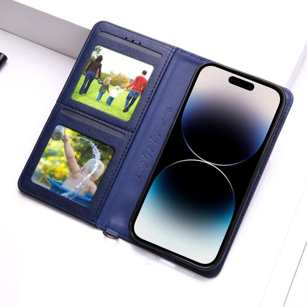 Wristlet Strap PU Leather Phone Case Business Style Leather Cell Phone Holder Blue
