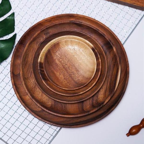 5pcs/Set Wooden Serving Plates 15cm 18cm 20cm Acacia Wood Round Serving Platter