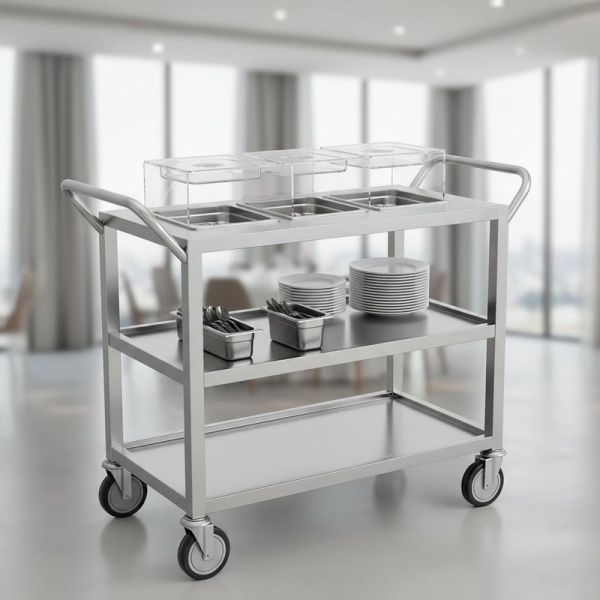 Stainless Steel 4-Wheel Food Service Trolley Customizable Mobile Catering Cart for Hotel Restaurant