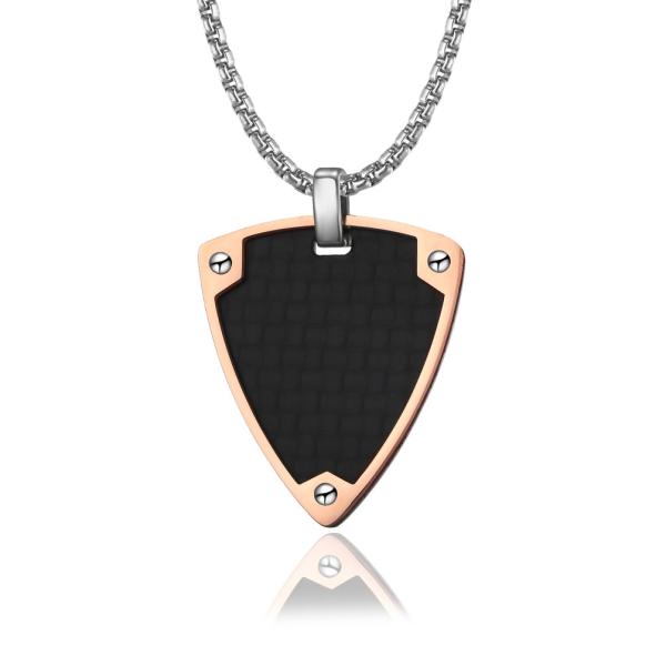 Unique Design Men's Necklaces with Special Shape Rose Gold Edge Stainless Steel Blank Diamond Pendants