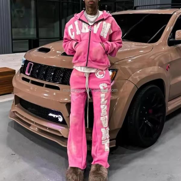 Flared Mens Sweatpants Black Oversized Cut Raw Hem Acid Wash Sunfaded Embroidery Patch