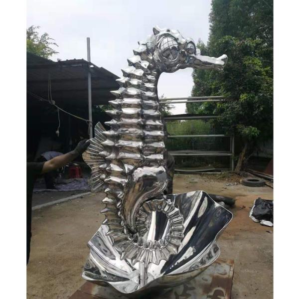 200cm Outdoor Stainless Steel Sea Horse Sculpture PVD Coating