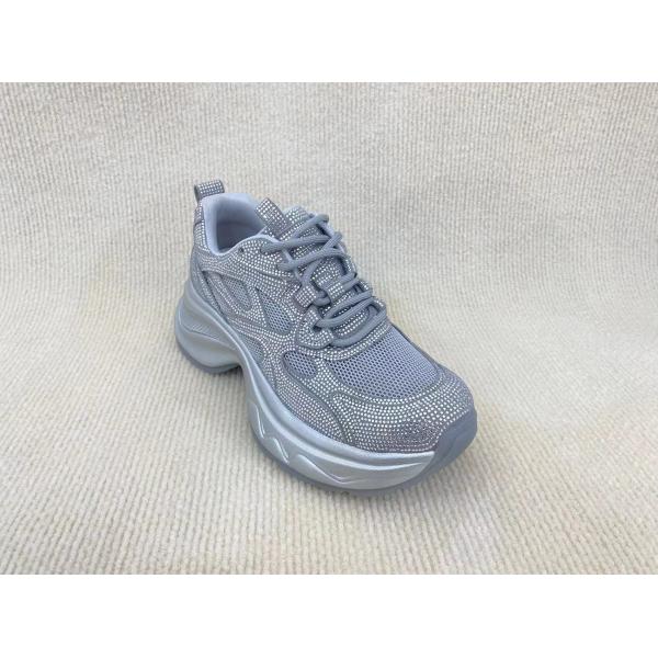 Women white thick soled with rhine-drill breathable mesh sneakers in summer