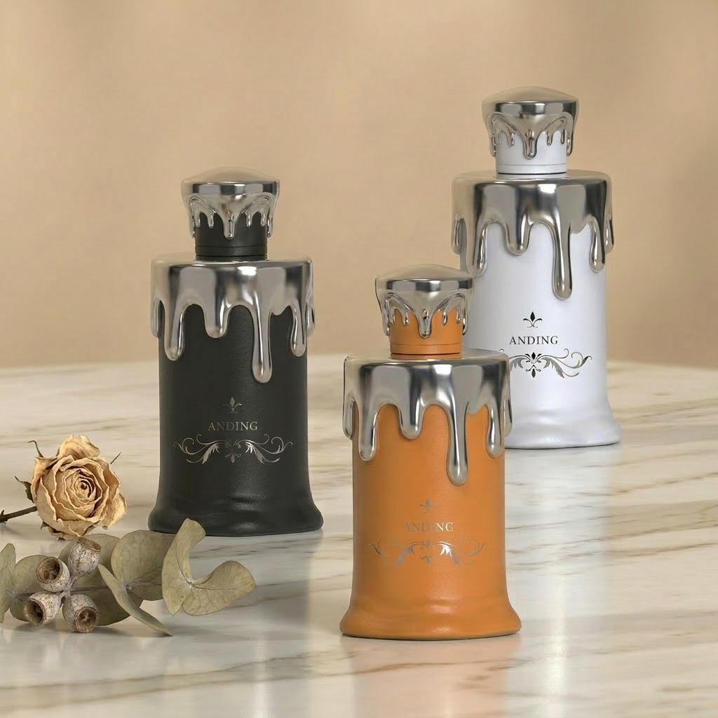 100ml Perfume Bottle Glass Unique Candle Shape Drip Cap Empty Spray Crimp Neck