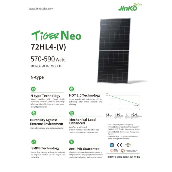 JinKo Frameless Solar Panel 570W-590W MONO-FACIAL MODULE 72HL4-V for Panel Dimensions