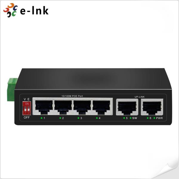 Industrial 4 Port PoE+ Switch 250m Transmission Surge Protection Fanless