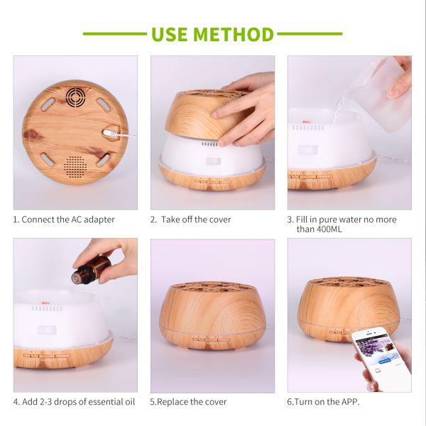 Smart Wifi Wireless Essential Oil Aromatherapy Diffuser with Alexa Google App Voice Control 400ml Ultrasonic Diffuser Humidifier