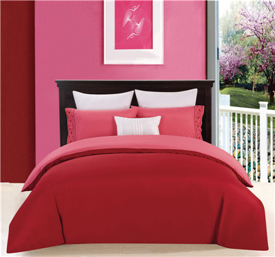 Polyester Cotton Bedding Set 4pcs Duvet Cover Set Solid Duvet cover Fitted Sheet Embroidered Pillow