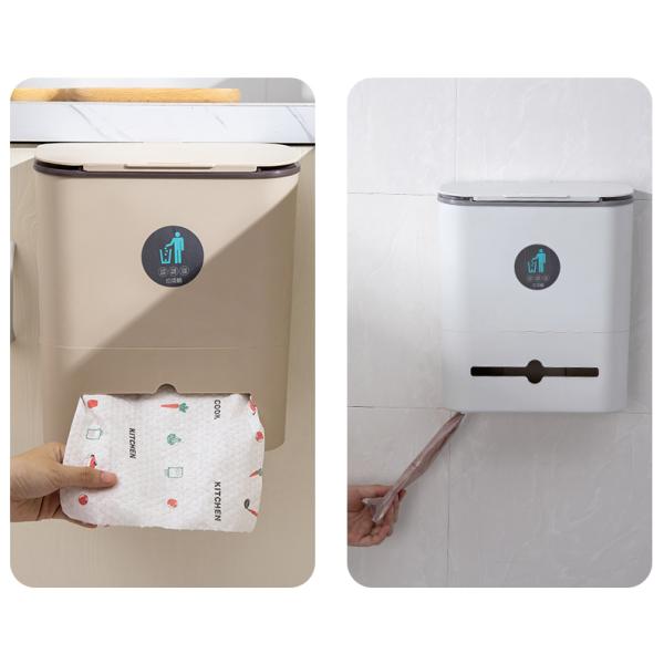 Restaurants Anti-odor Wall Mounted Hanging Slide Cover Trash Can Plastic Rubbish Bin