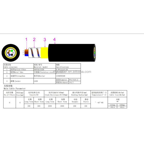 Stainless Steel OM3 OM4 Armored Fiber 6 Core G652D PVC LSZH