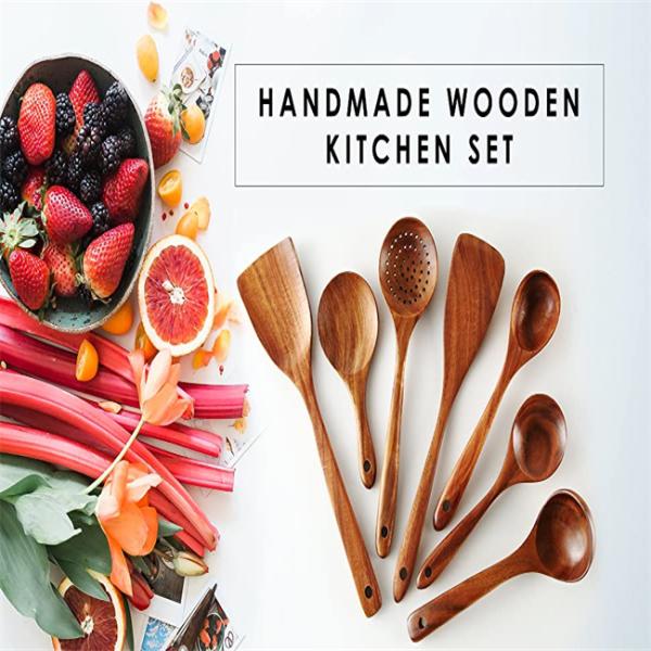 Teak Wooden Kitchen Utensil Set LFGB Approved Tasteless BPA Free