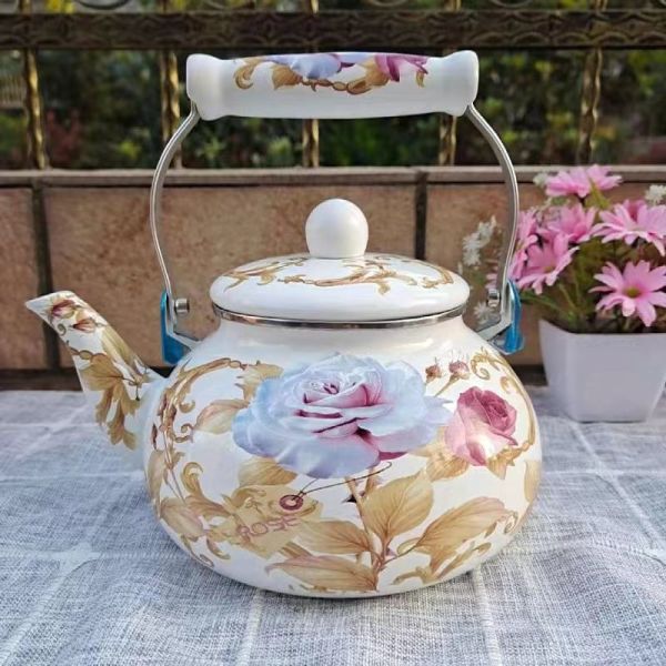 Porcelain Classical Style Custom Flowery Design Enamel Kettle Metal Steel Enamelled Teapot Perfect for Tea Brewing
