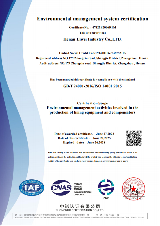 Henan Liwei Industry Co., Ltd. Certifications