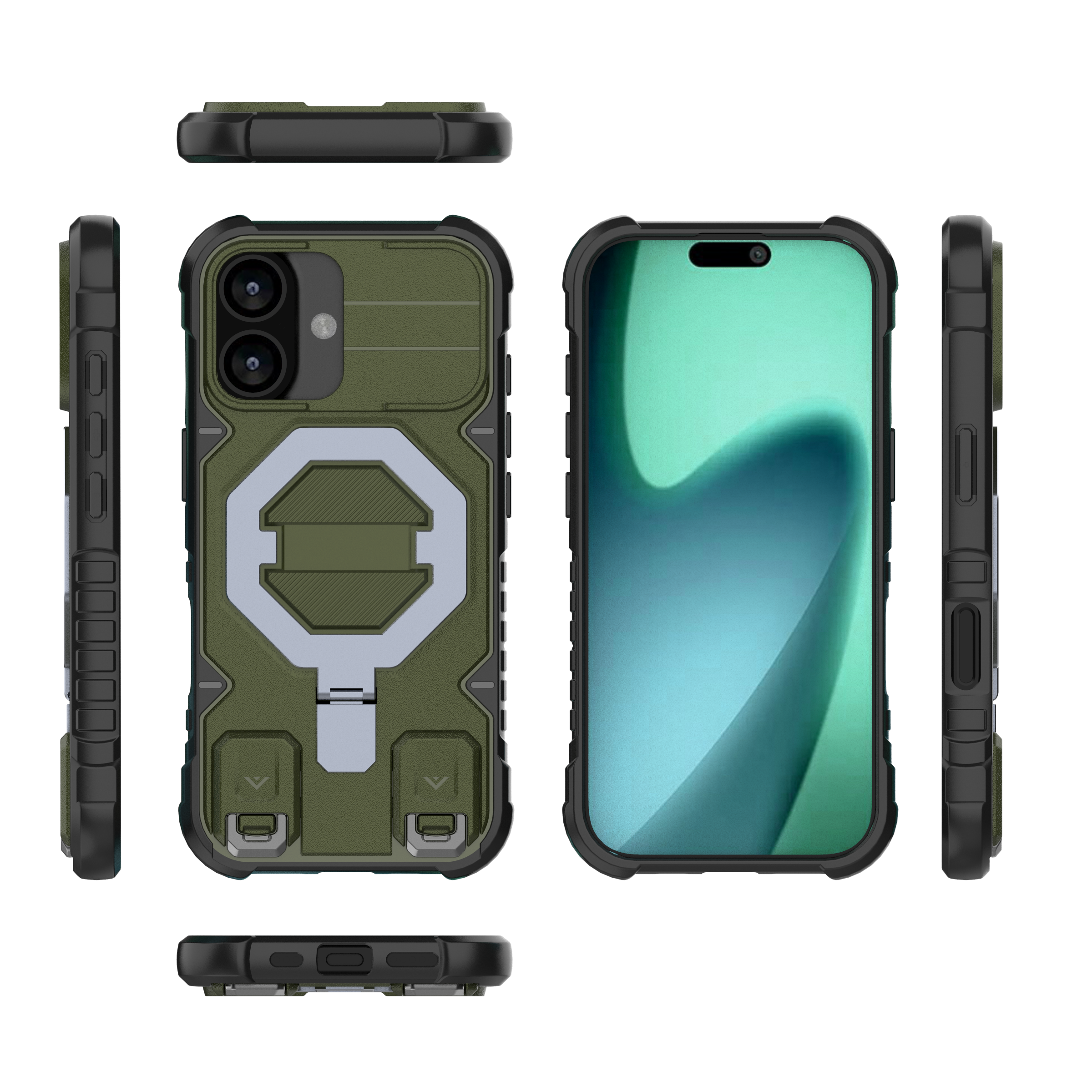 Rugged Outdoor Phone Case with Industrial-Grade Shockproof Protection, Magnetic Kickstand, and Lanyard Hole