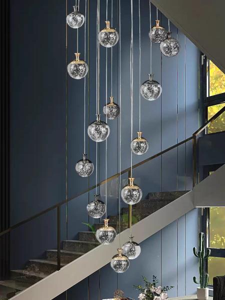 Apple Hanging Pendant Light Staircase Crystal Chandelier New Villa Hollow High Living Room Chandelier Rotating Staircase Long Chandelier