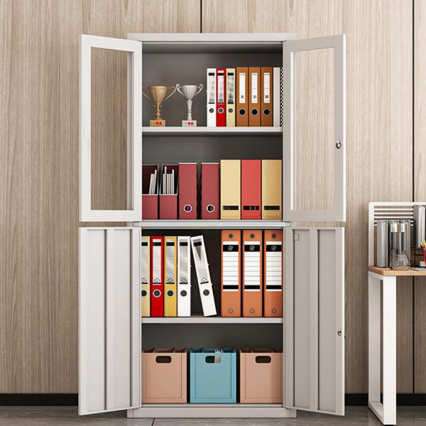 Modern Steel File Cabinet with Glass and Metal Doors Adjustable Office Furniture for Home School Workshop Warehouse Storage