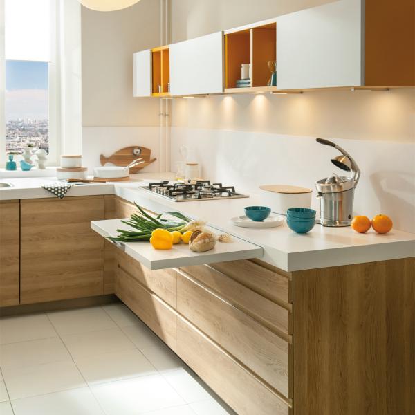 Wood Ash Melamine Finish Functional Kitchen Cabinet Set With Pantry