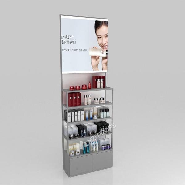 Cosmetic Display Cabinet Grey Wooden Simple Counter With Light Box For Luxury Display Cabinet And Branding Shop Rack