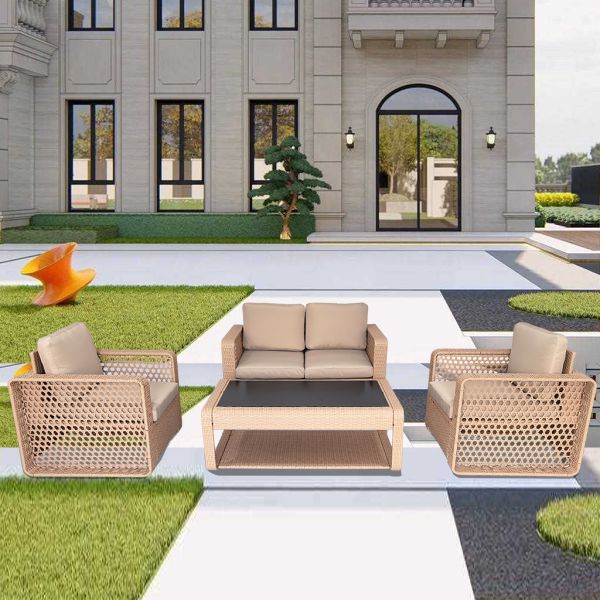 Factory New Style Set of 4 Garland Weaving Rattan Wicker Garden Leisure Conversation Coffee Table Sofa Set