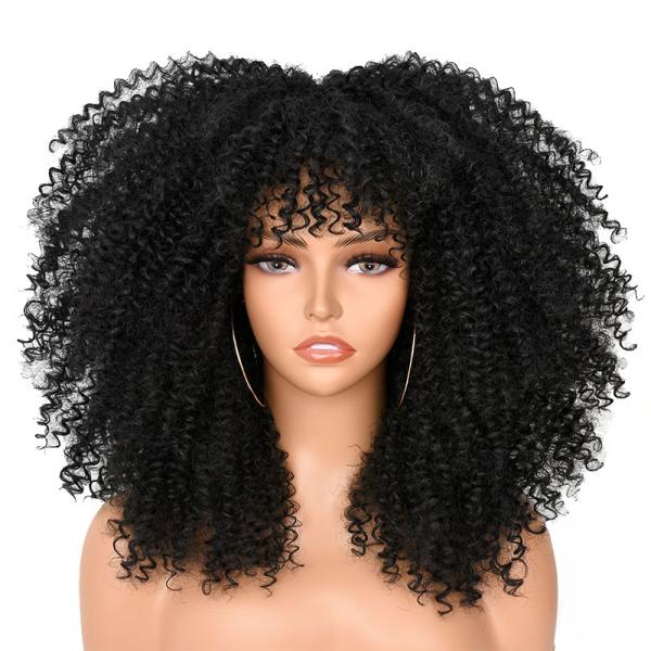 Light Brown Bouncy Curly Human Hair Wigs with Bangs Peruvian Remy Afro Kinky Curls