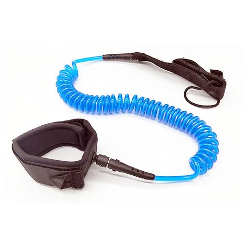 Safety Felxible Blue Coiled SUP Leash With Webbing Strap /  Band