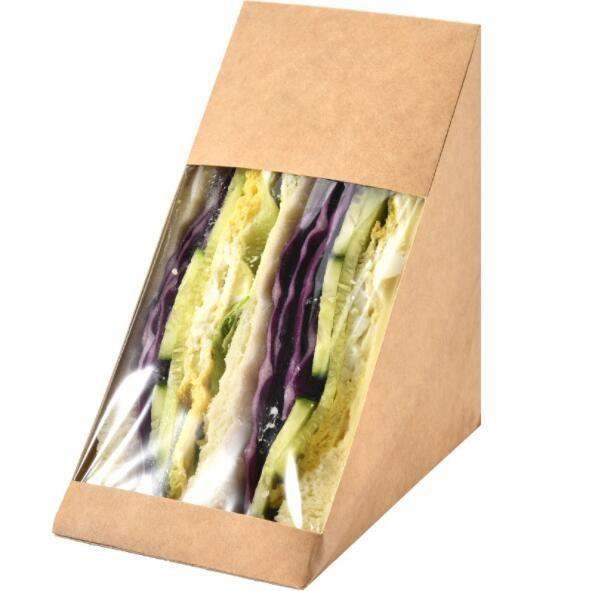 Oil Proof Tiangle Sandwich Packaging Box 330gsm Kraft Paper Food Packaging