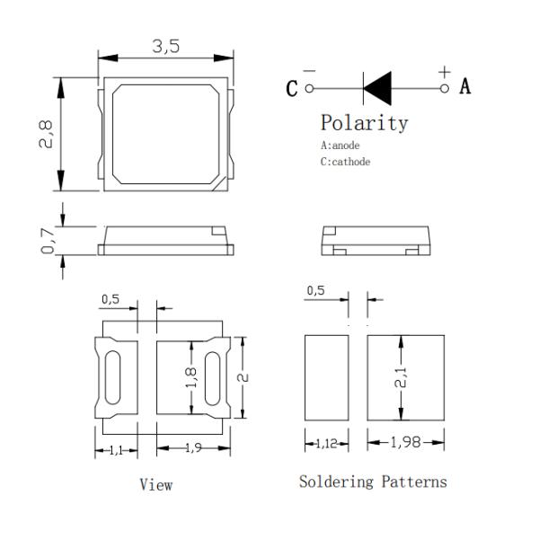 Microprocesador 660nm-665nm 0.5W de color rojo oscuro de 2835 SMD LED para la luz del crecimiento vegetal