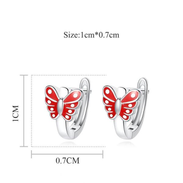 Бабочка Красный эмаль Детские серебряные серебряные серьги Белое золото