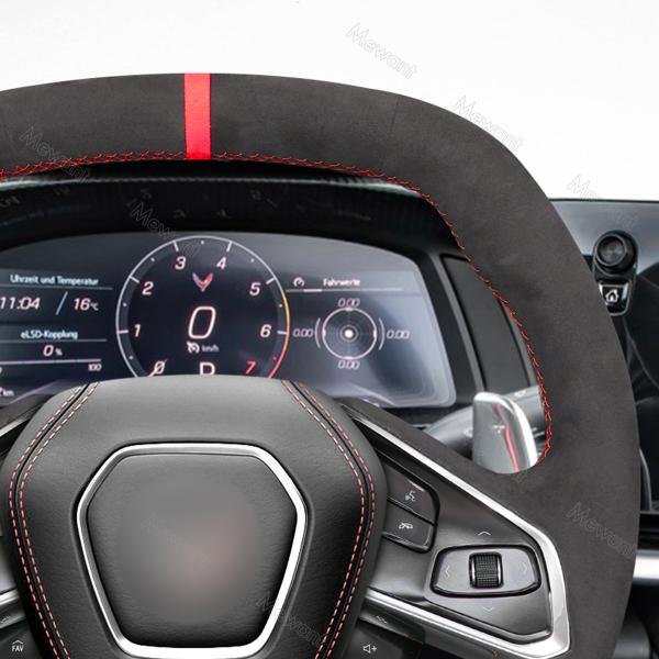 Hand Stitching Soft Suede Steering Wheel Cover for Chevrolet Corvette C8 2020 2021 2022 2023