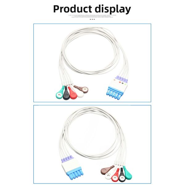 Adult Buckle ECG Connection Cable KB3-FS5A Five-Lead Wire Compatible CE Certified Class I 0.5m
