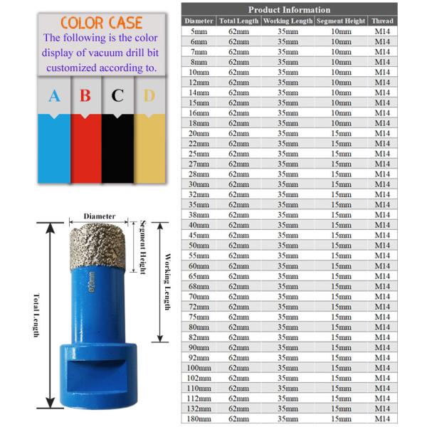5-180мм Вакуумная бразовая бриллиантовая корона Ядра сверла пила бриллиантовая резачка для мраморной плитки