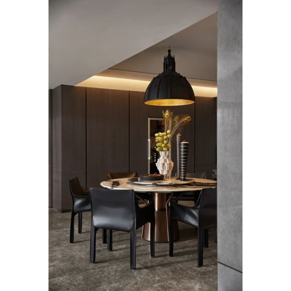 OEM/ODM CUSTOM MODERN LUXURY DINING ROOM FURNITURE COLLECTION | NATURAL MARBLE TOP, BRASS BASE, CUSTOM LEATHER CHAIRS FOR VILLA & APARTMENT