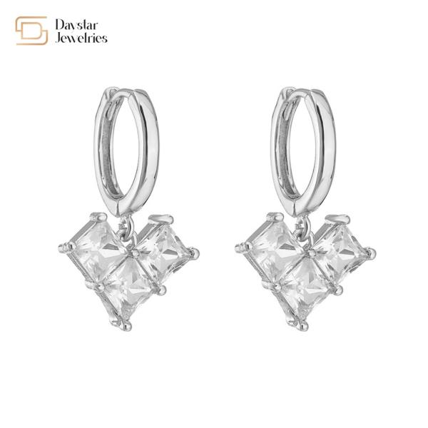 Women Diamond 18k White Gold Plated Earrings Cubic Zirconia Charm Pendant