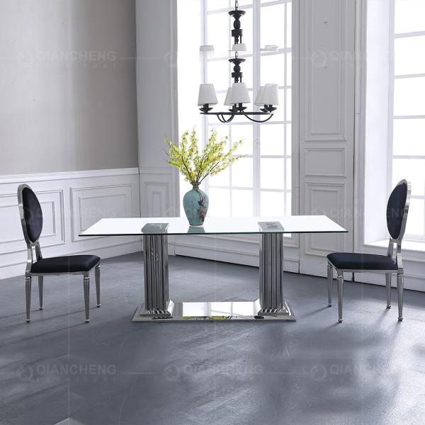 1.2mm 201 SS Dining Tables Tempered Glass Modern Room Furniture