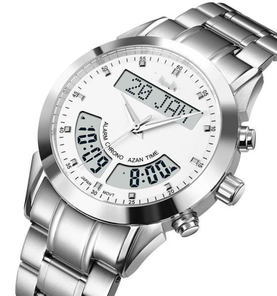 azan watch Reloj Q036 Qibla wristwatch sapphire glass head layer cowhide stainless steel digital watches mens watch