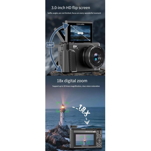 8k Video Camera Professional 3.0inch Ultra-High-Definition Display