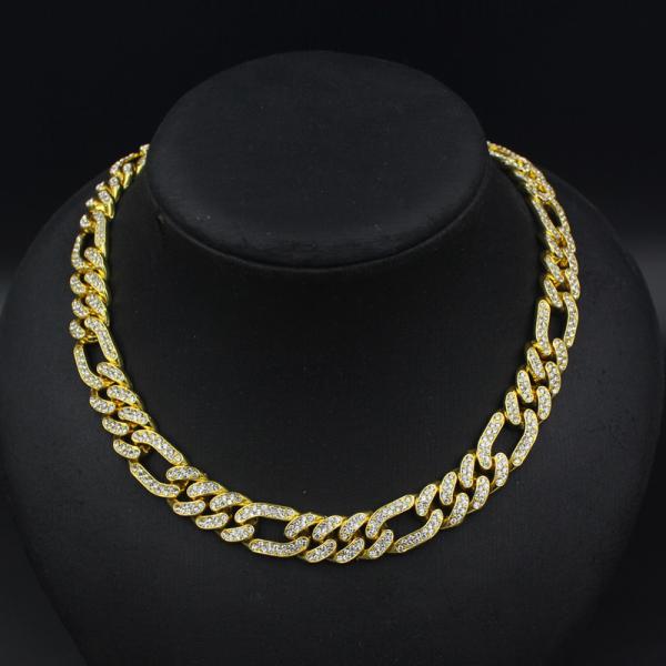 Men Women Cuban Chain Necklace Hip Hop Jewelry 13mm Iced Out Curb Cuban Gold Plated Figro Rhinestone Chain Necklace