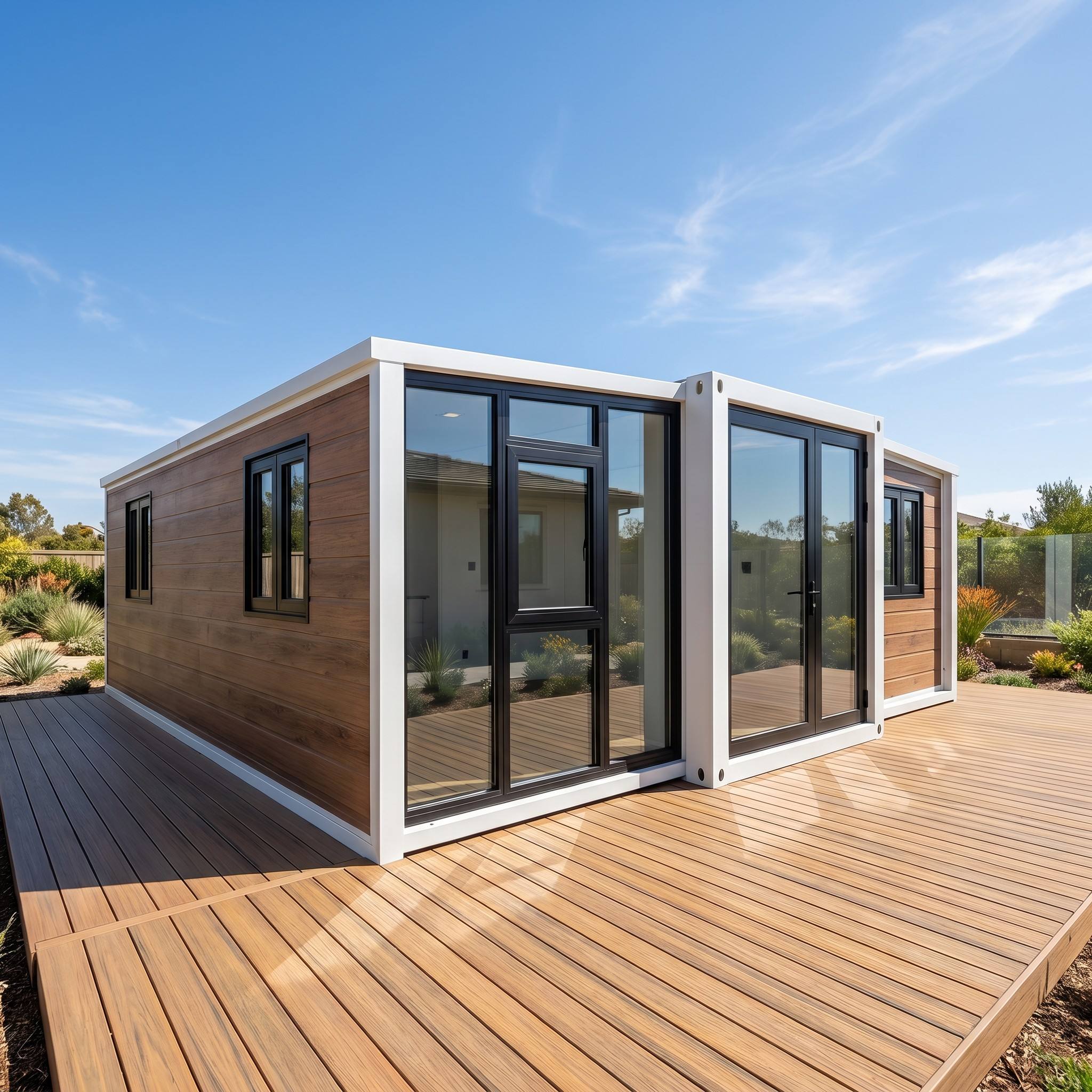 20ft Expandable Container House for Brazil Eco-Resorts - Modern Wood & Black Finish