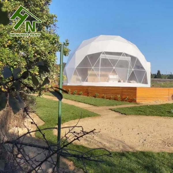 Outdoor Igloo Geodesic Dome Tent Glamping Hotel With Wooden Platform Patio