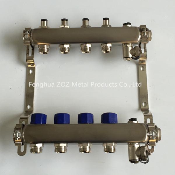 5 Port Stainless steel water underfloor heating manifold , 304 stainless steel intelligent water manifolds