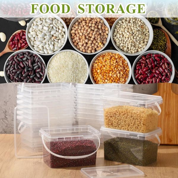 Oz Clear Plastic Food Buckets Ice Cream Buckets With Lids And Handle, Reusable Square Deli Containers Freezer Microwave Safe For Kitchen Food Drinks Storage