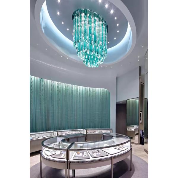 Techo de joyería azul verde cascada de hielo hecha a mano hielo soplado personalizado lámpara de araña de estalagita Hotel lobby villa lámpara de araña de ingeniería lámparas no estándar personalizado