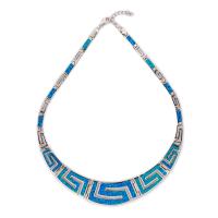 925  With Sterling Silver Greek  Unique Pattern  Designs Bule  Opal  Meander Round  Necklace