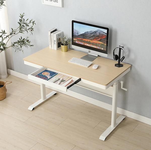 Height Adjustable Wooden Hand Crank Lifting Coffee Table Gaming Desk for Living Room
