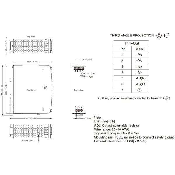 120W 12V Din Rail Power Supply 35mm , 24V Switch Mode Power Supply Economic Type