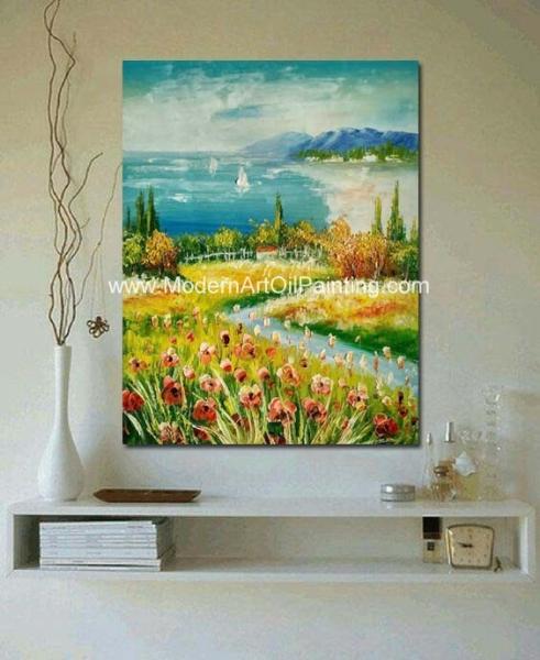 Framed Palette Knife Oil Paintings , Seascape Oil Paintings For Modern Decoration
