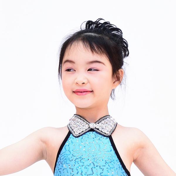 Fancy Polyester Lycra Girl Jazz Dance Dress With Rhinestones Choker Collar