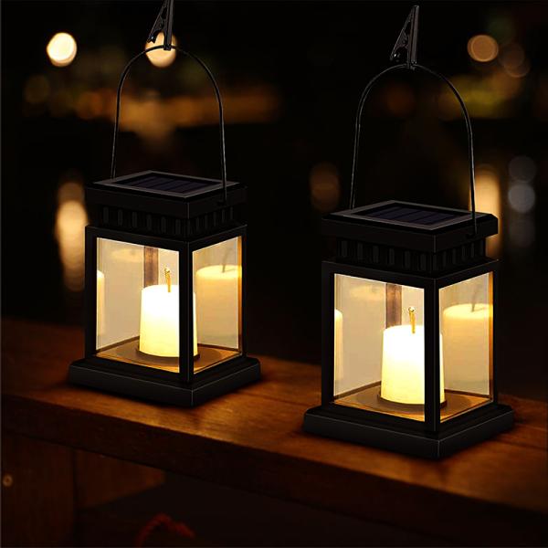 Flameless Solar Garden Hanging Candle Light Outdoor Waterproof LED